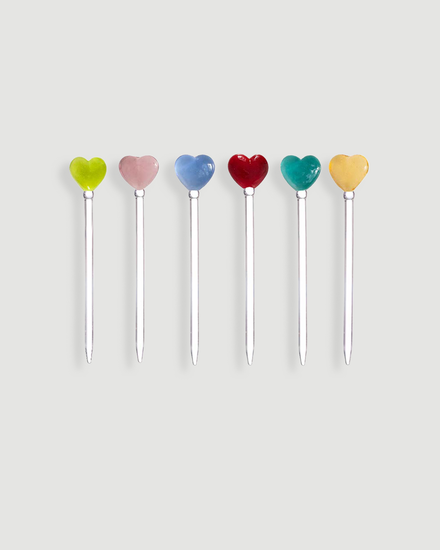 Love Heart Cocktail & Nibble Murano Glass Sticks