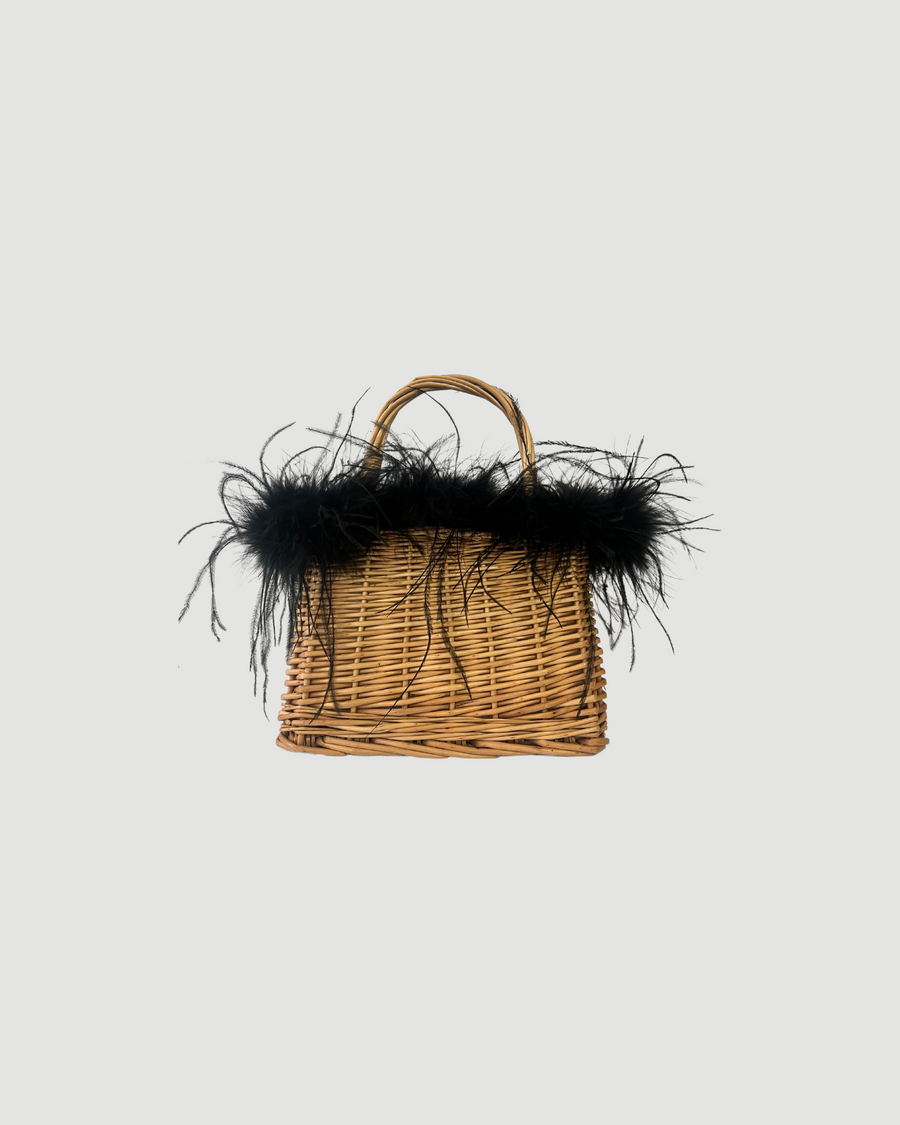 Black Feather Wicker Basket