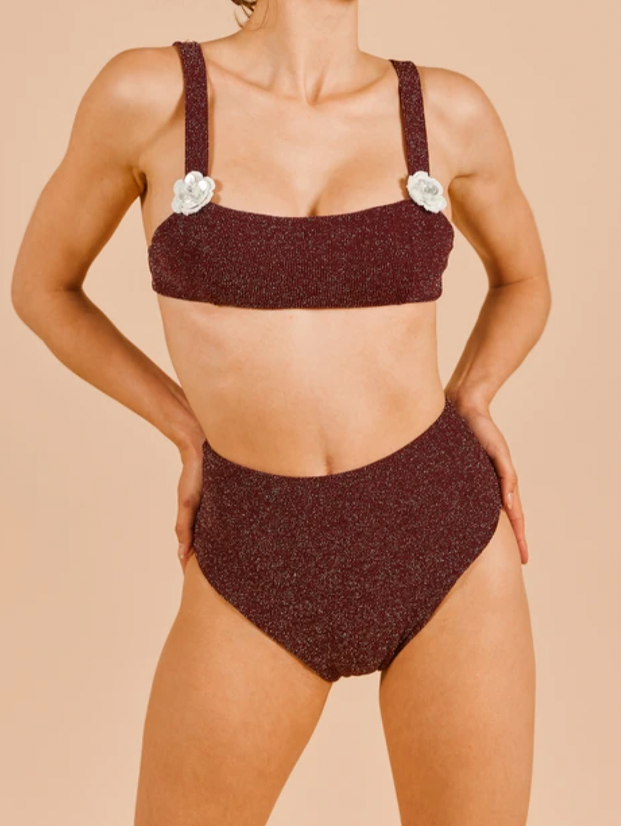 Maroon high 2025 waisted bikini