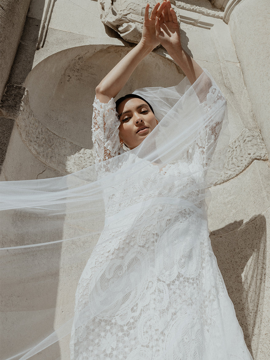 long wedding dress with long veil Off The Shoulder Satin Lace Split Wedding Dress With Long Veil WD604 Custom Size / As Picture