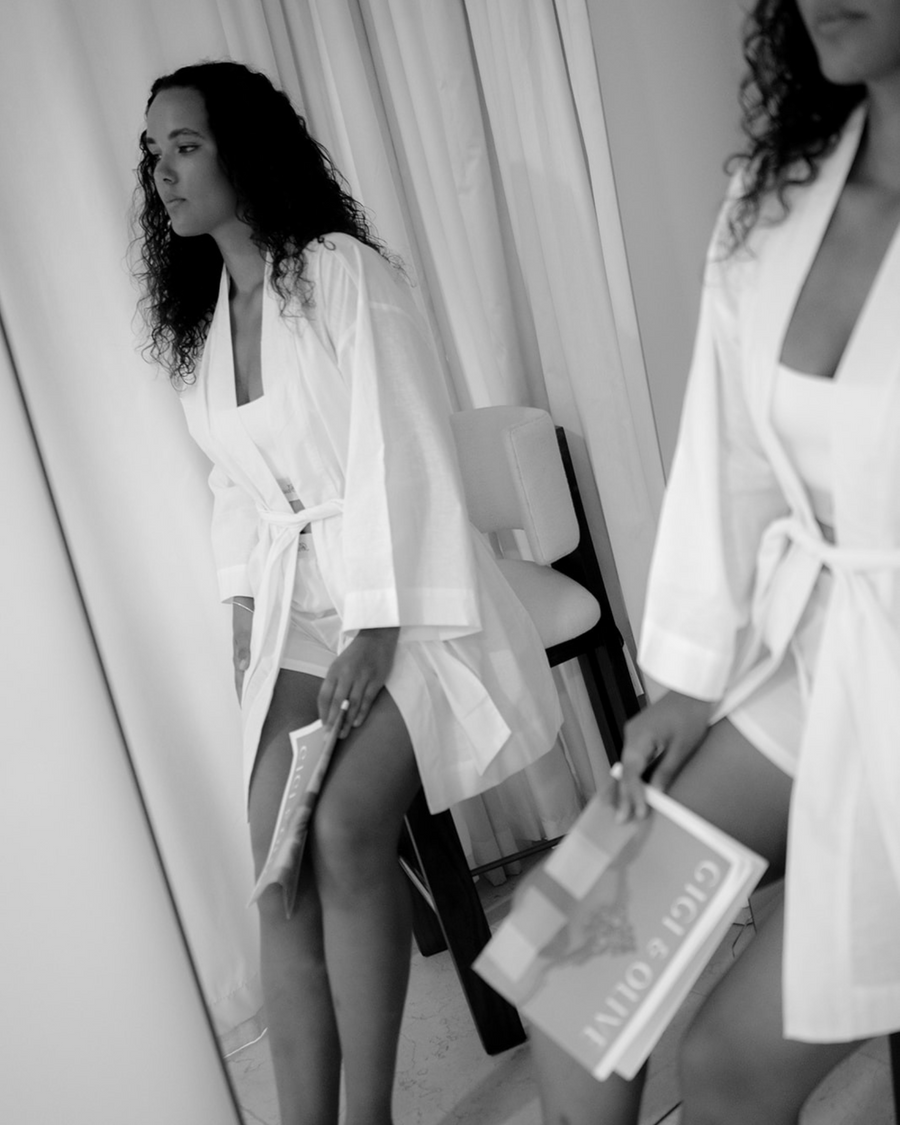 Isabella Linen Robe - White