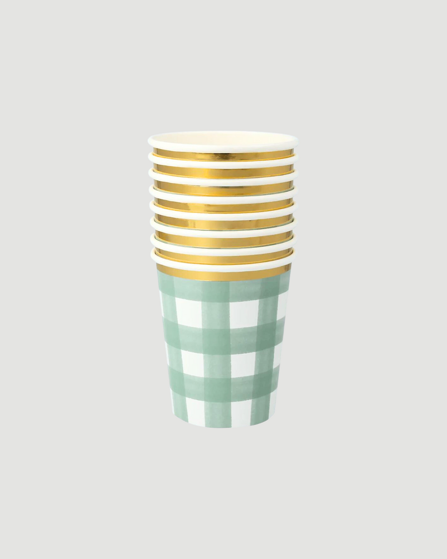 Green Gingham Cups