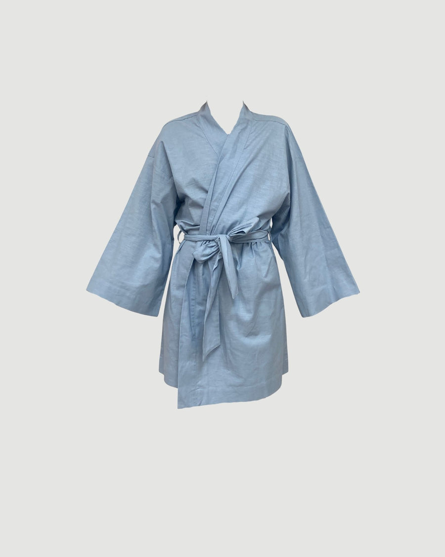 Isabella Linen Robe - Baby Blue