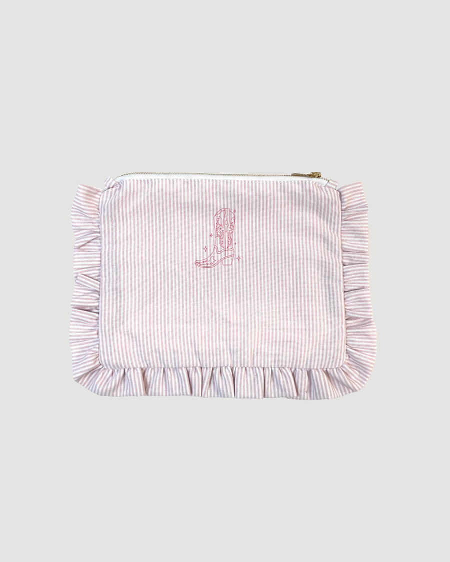 Pink Stripe Personalised Ruffle Pouch