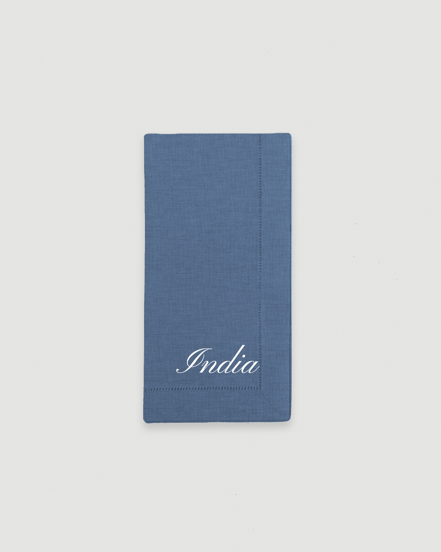 Blue Personalised Hemstitch Napkin