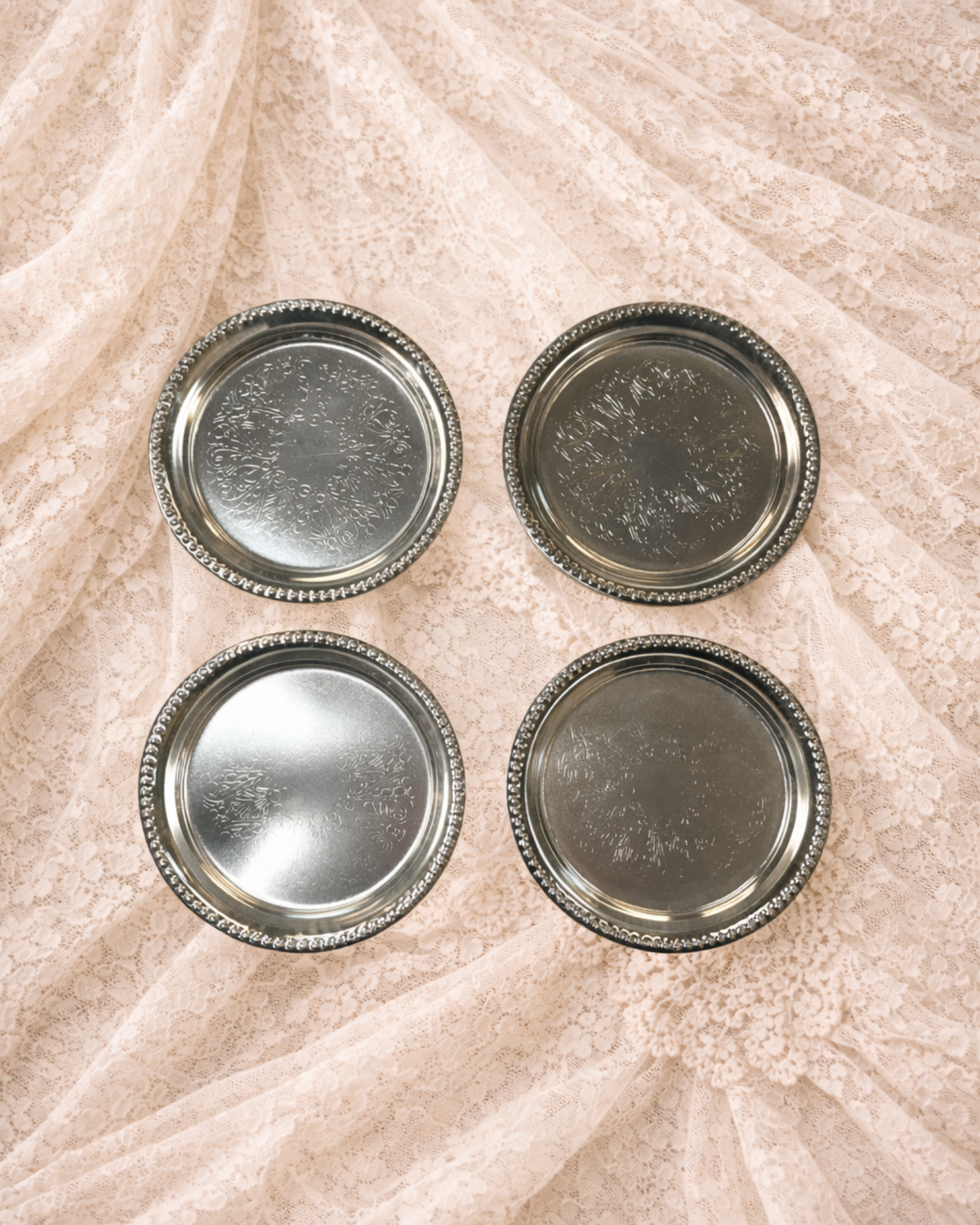 Vintage Silver Coaster Set 4