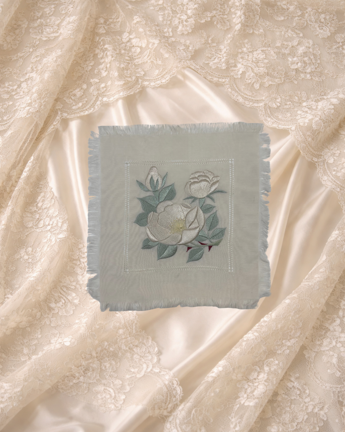 Vintage Camellia Embroidered Silk Coaster