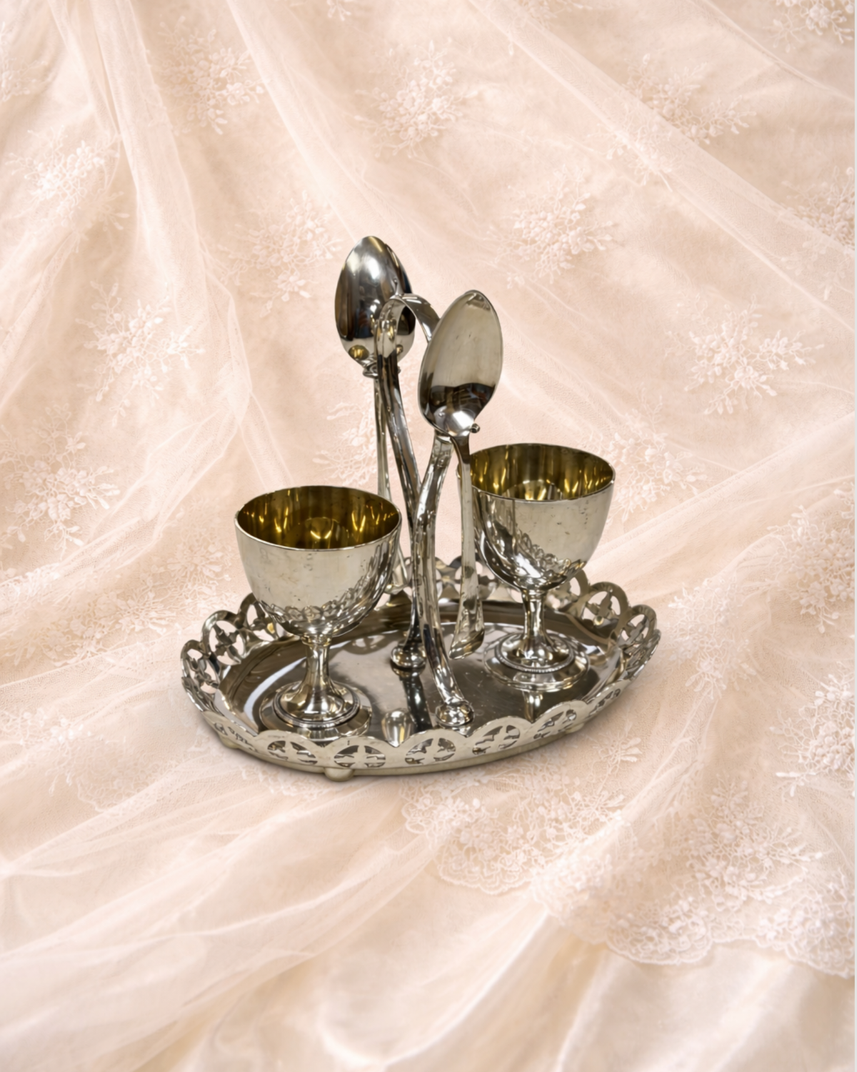 Vintage Silver Egg Cruet Set