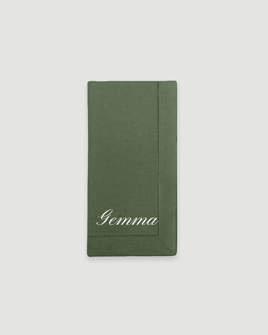 Olive Green  Personalised Hemstitch Napkin
