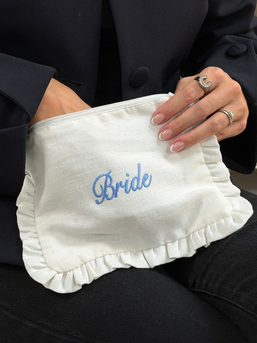 Personalised White Ruffle Pouch