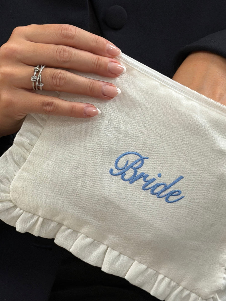 Personalised White Ruffle Pouch