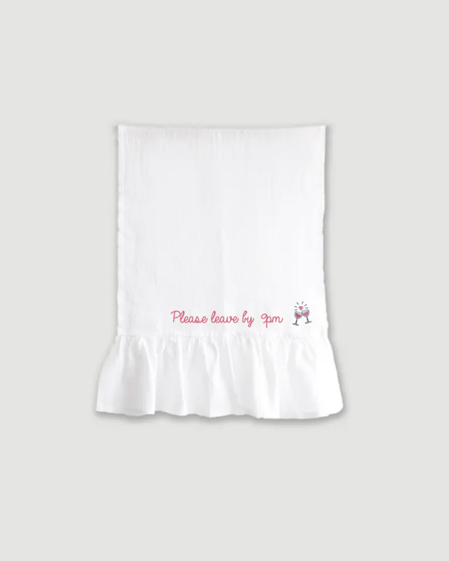 Embroidered Ruffled Linen Hand Towel In White