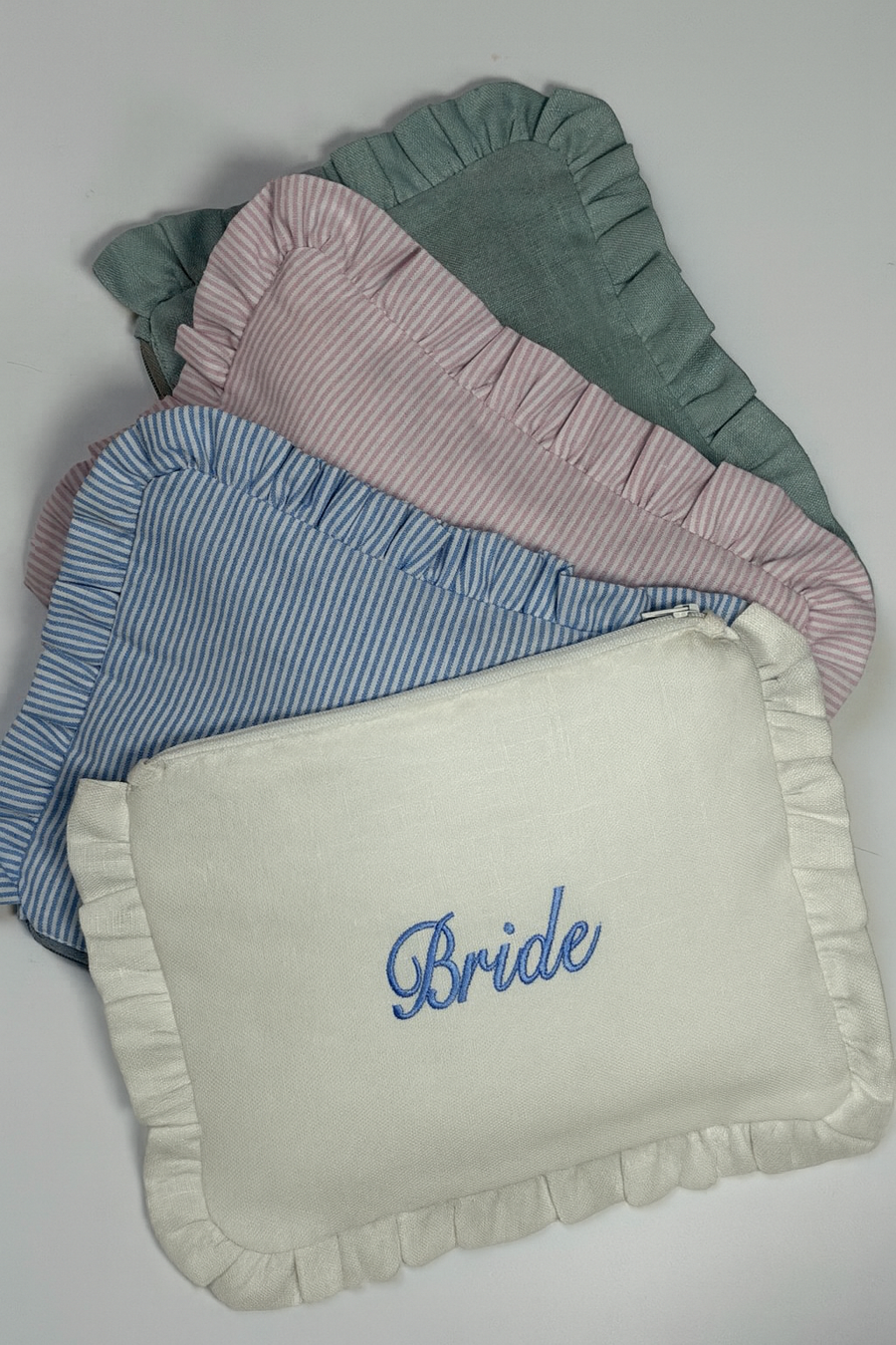 Personalised Pink Stripe Ruffle Pouch