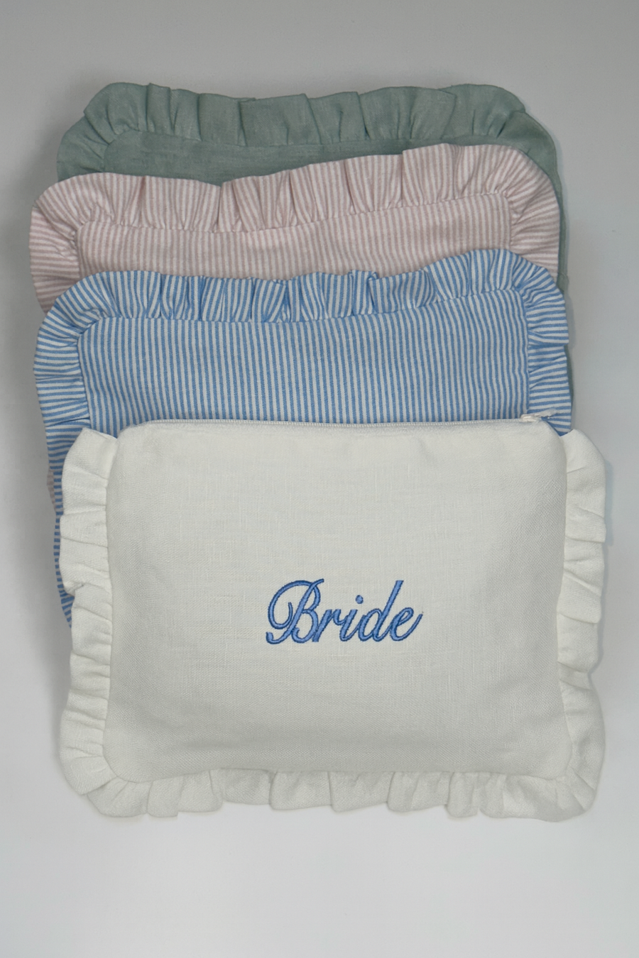 Personalised White Ruffle Pouch