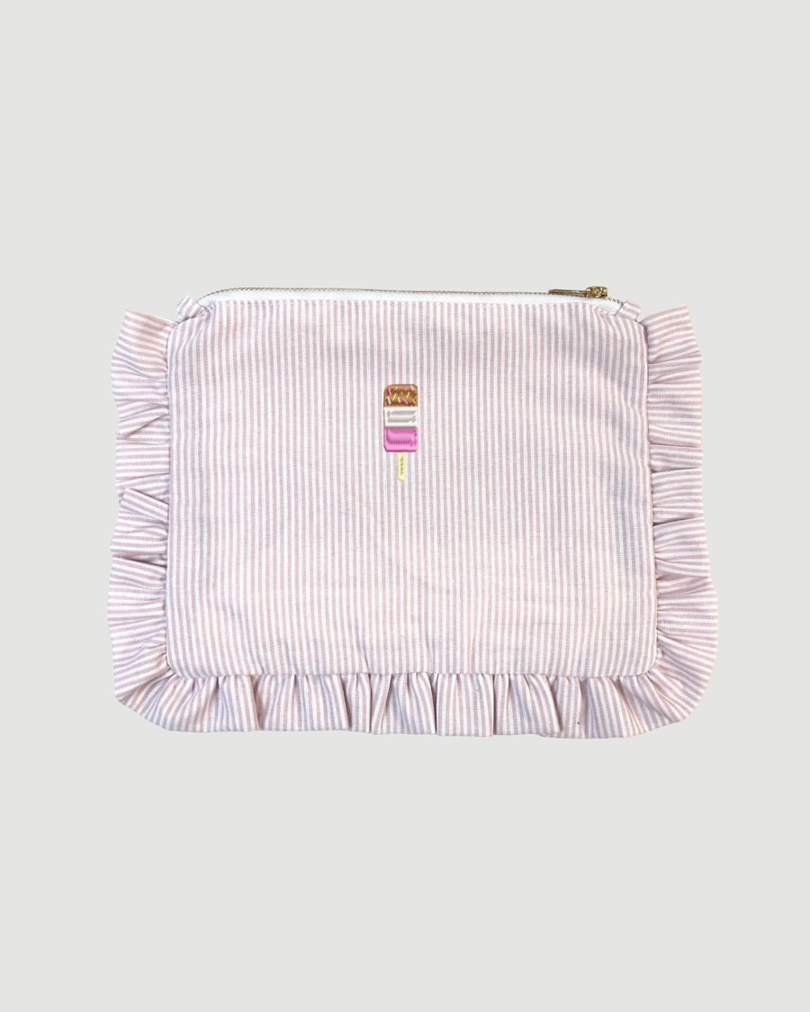 Personalised Pink Stripe Ruffle Pouch