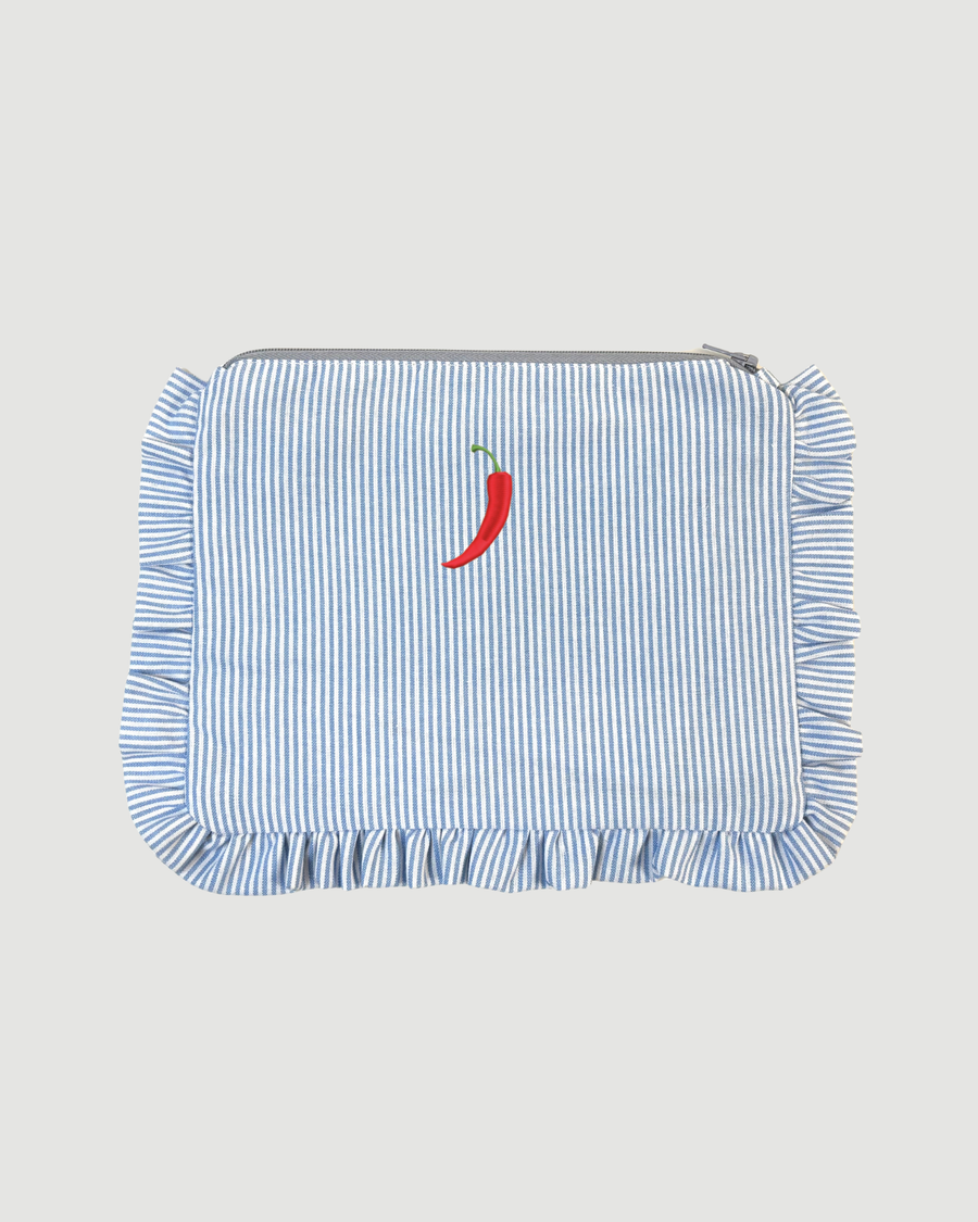 Personalised Blue Stripe Ruffle Pouch