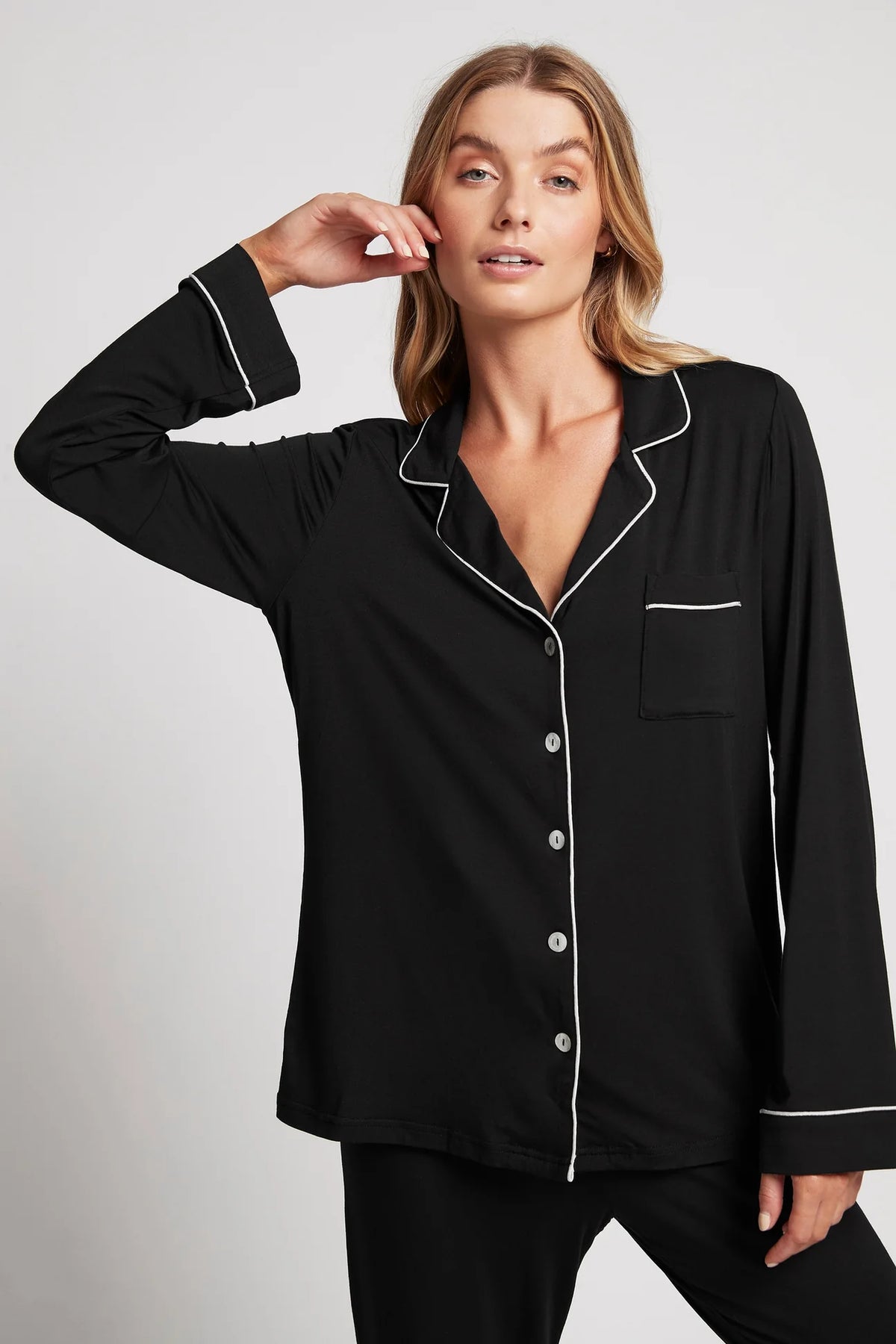 Charcoal Petra Long Pyjama Set Blush Piping
