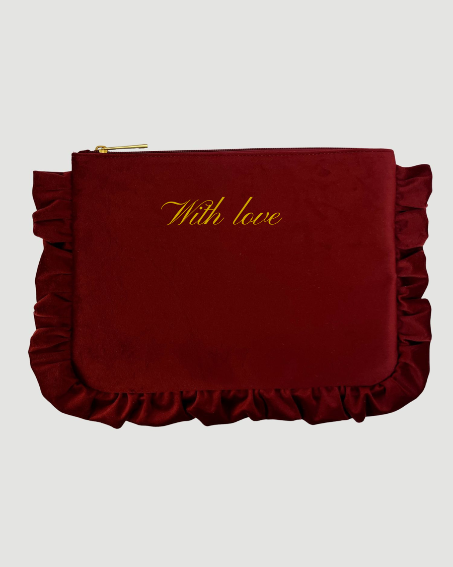 Maroon Velvet Ruffle Pouch