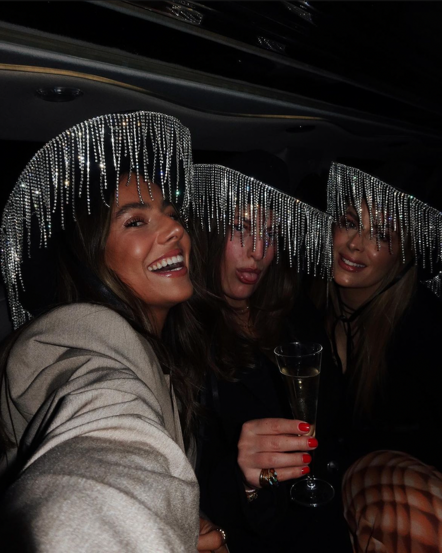 Black Diamanté Fringe Cowgirl Hat