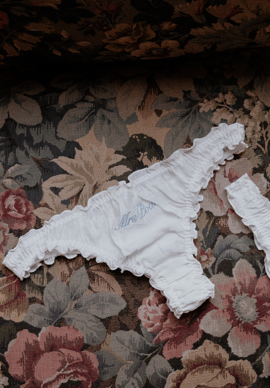 Embroidered Thong in White