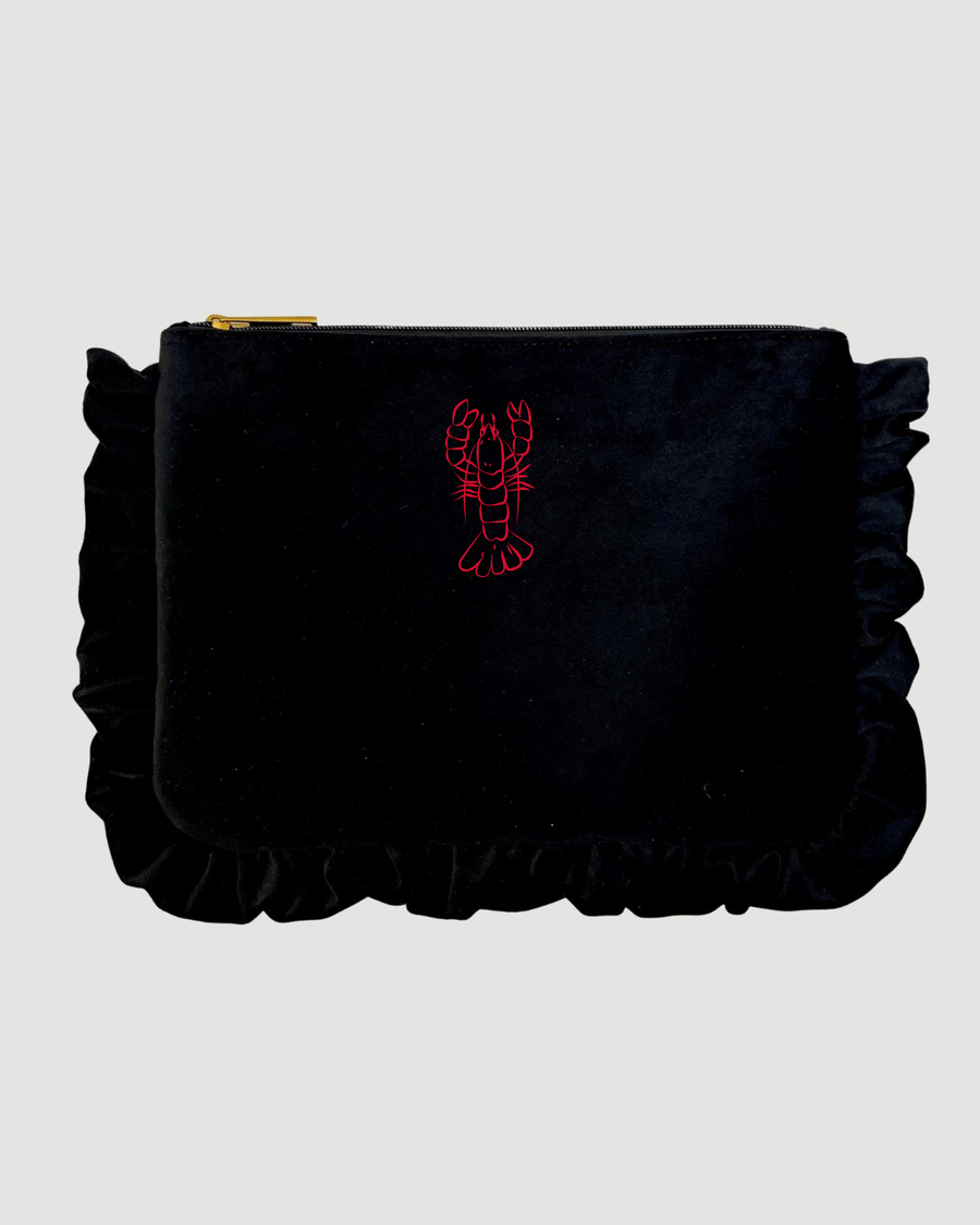 Black Velvet Ruffle Pouch