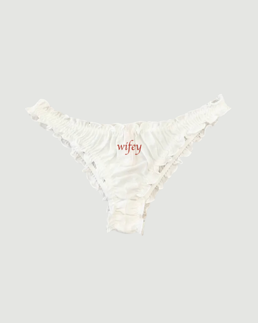 Embroidered Thong in White