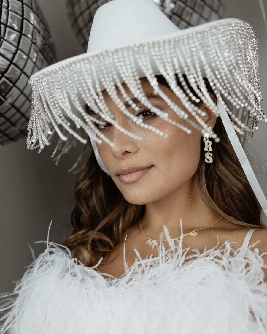 Diamanté Fringe & Veil Cowgirl Hat