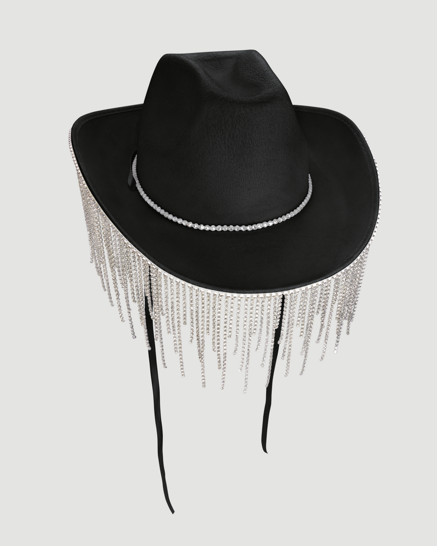 Black Diamanté Fringe Cowgirl Hat