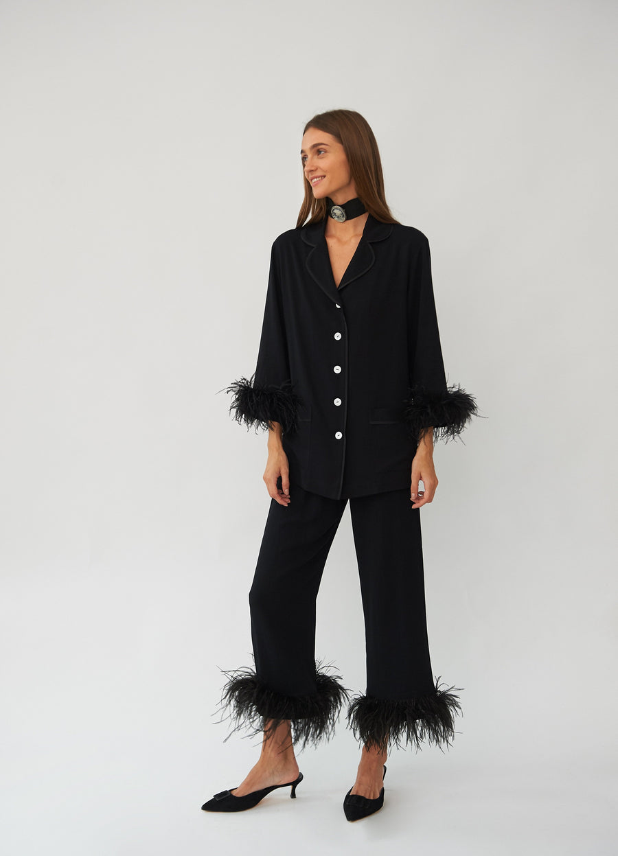 Party Pyjama with detachable feathers in Black