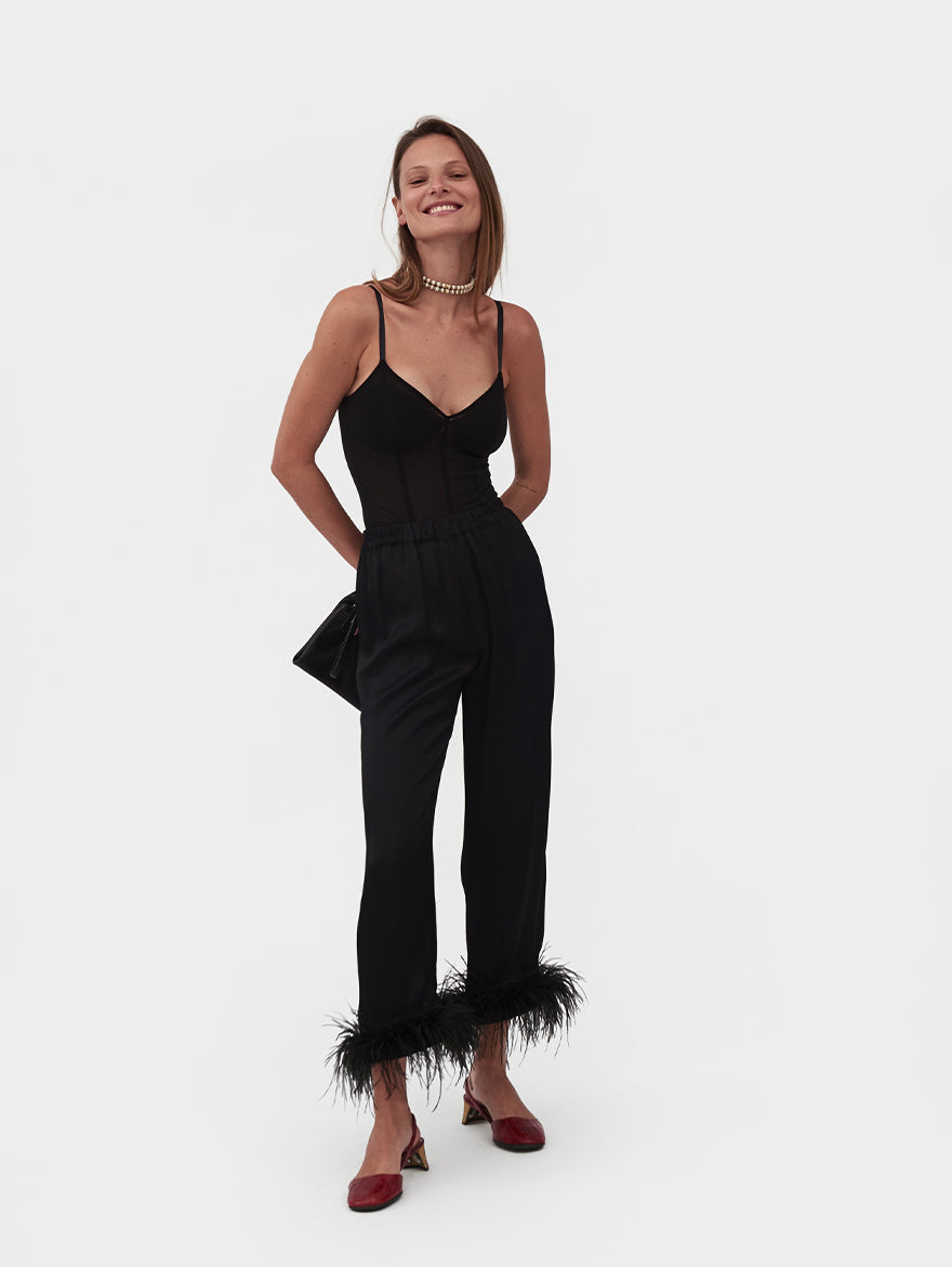 Party Pyjama Set with detachable Feathers in Black