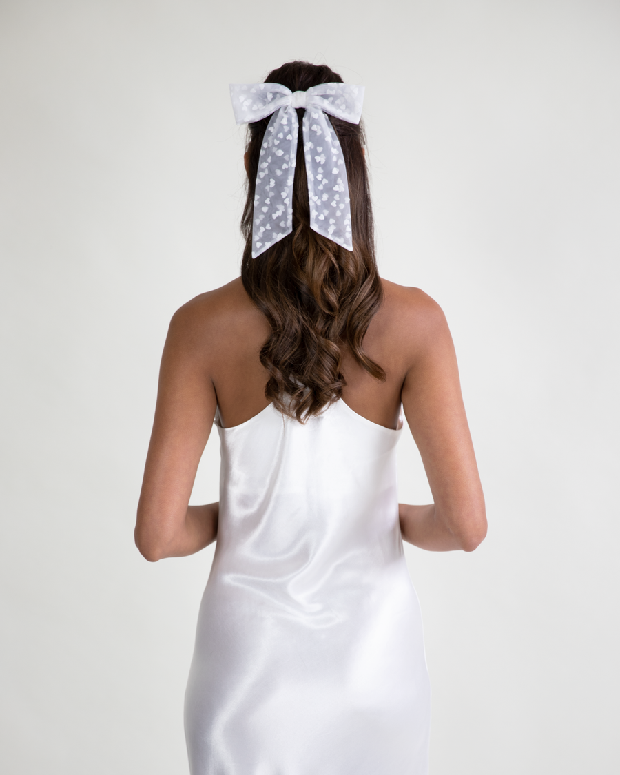 White Micro Love Heart Bow