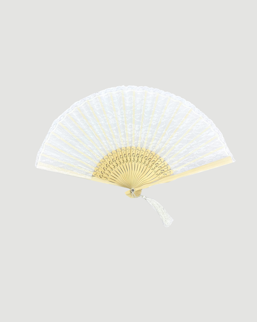 White Lace Fan with Tassel