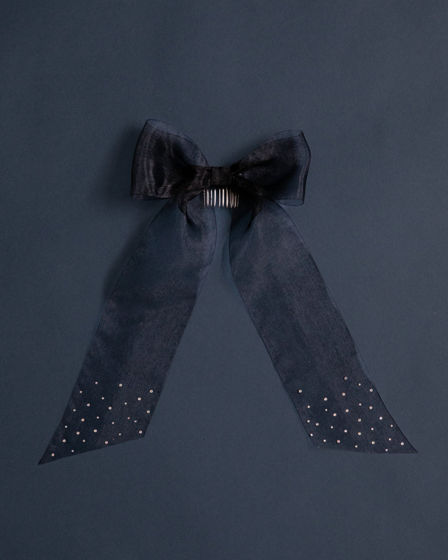 Diamante Studded Bow in Black - sample sale