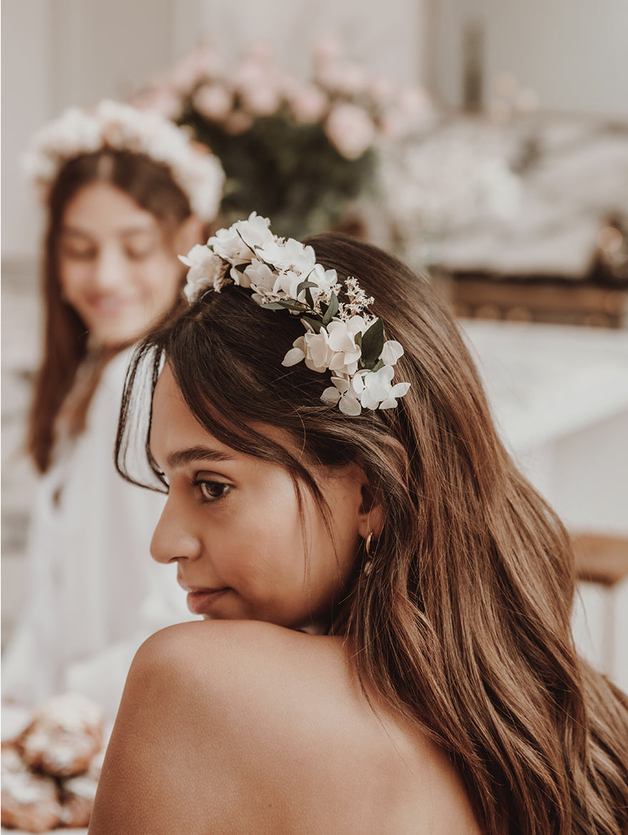 White & Green Boho Flower Crown