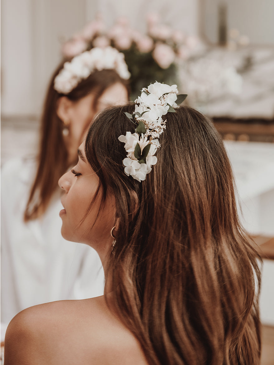 White & Green Boho Flower Crown