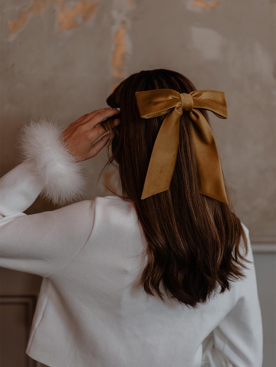 Mustard Gold Velvet Bow