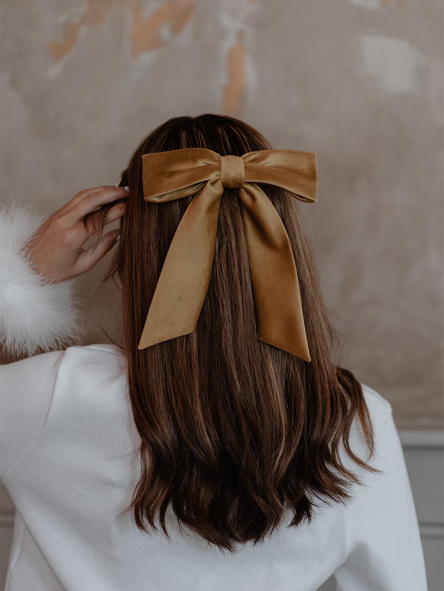 Mustard Gold Velvet Bow