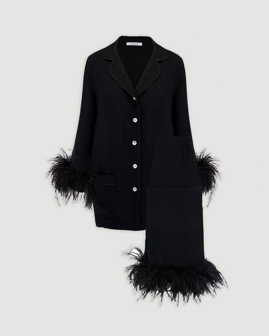 Party Pyjama with detachable feathers in Black