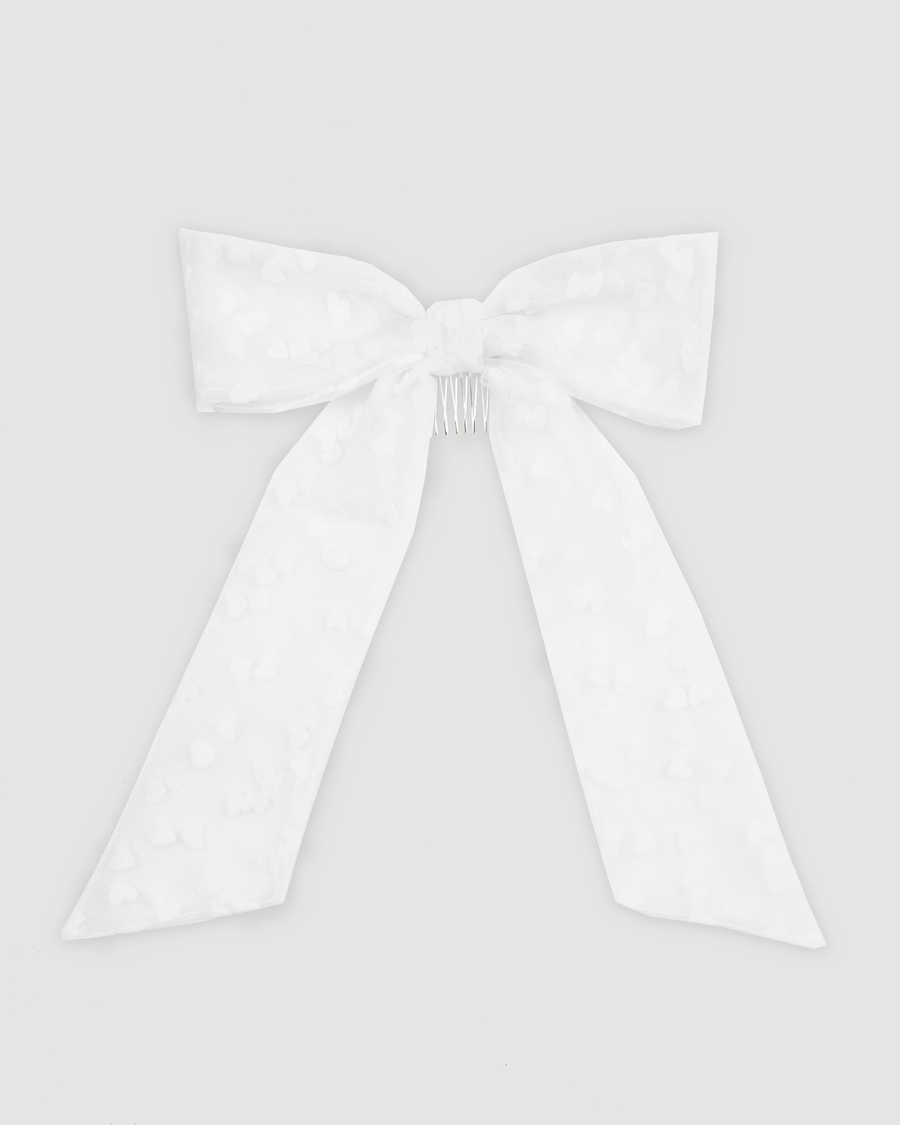 White Micro Love Heart Bow